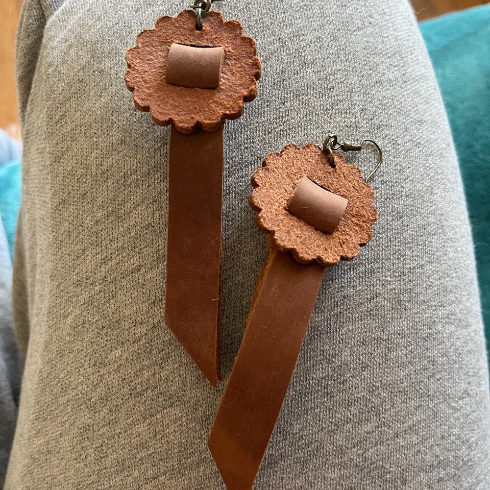 Brown Leather Dangle Earrings
